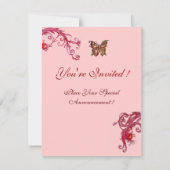Invitation PAPILLON OR EN OR rose rouge vif (Dos)