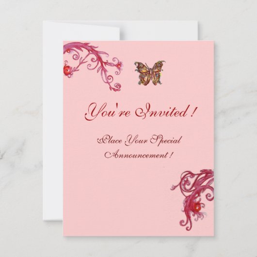 Invitation PAPILLON OR EN OR rose rouge vif (Dos)