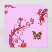 Invitation PAPILLON OR EN OR rose rouge vif (Devant / Derrière)