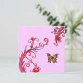 Invitation PAPILLON OR EN OR rose rouge vif (Debout devant)