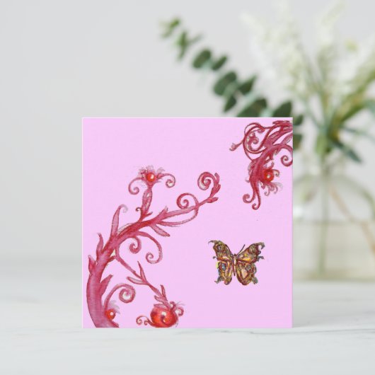 Invitation PAPILLON OR EN OR rose rouge vif (Debout devant)