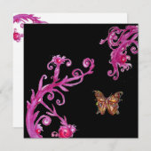 Invitation PAPILLON OR EN OR , rose vif noir blanc (Devant / Derrière)