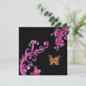 Invitation PAPILLON OR EN OR , rose vif noir blanc (Debout devant)