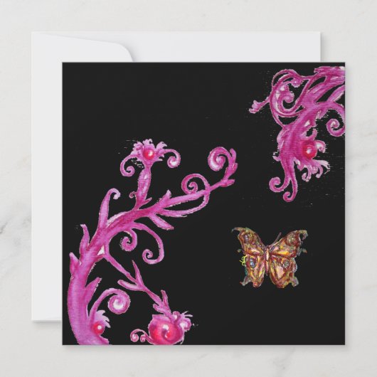 Invitation PAPILLON OR EN OR , rose vif noir blanc (Devant)