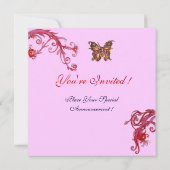 Invitation PAPILLON OR EN OR rose vif rouge (Dos)