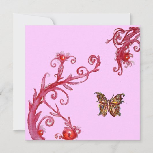 Invitation PAPILLON OR EN OR rose vif rouge (Devant)