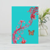 INVITATION PAPILLON OR EN OR ROUGE BLEU CLAIR (Debout devant)