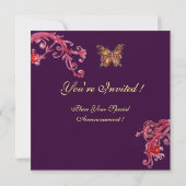 Invitation PAPILLON OR EN OR, rouge vif et violet foncé (Dos)