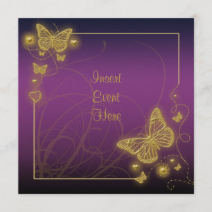 Invitation Papillon or jaune noir tourbillons