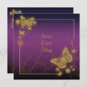Invitation Papillon or jaune violet tourbillons noirs (Devant / Derrière)