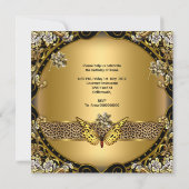 Invitation Papillon Or Noir Léopard Fête d'anniversaire (Dos)
