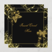 Invitation Papillon or noir tourbillonne élégant (Devant / Derrière)