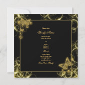 Invitation Papillon or noir tourbillonne élégant (Dos)