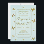 Invitation Papillon Pailleté Bleu et Or Fête Douce 16<br><div class="desc">personnaliser pour tout événement</div>