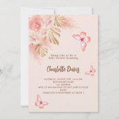 Invitation Papillon pampas herbe rose Baby shower de luxe (Devant)