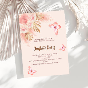 Invitation Papillon pampas herbe rose Baby shower de luxe