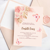 Invitation Papillon pampas herbe rose Baby shower de luxe