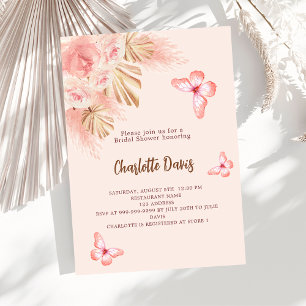 Invitation Papillon pampas herbe rose rose rose Fête des mari