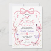 Invitation Papillon papillon rose pourpre Baby shower fille (Devant)