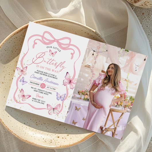 Invitation Papillon papillon rose pourpre Baby shower fille p
