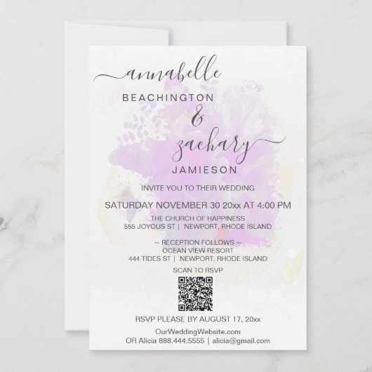 Invitation *~* Papillon Peony Floral QR RSVP AR3 Mariage (Dos)