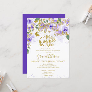 Invitation Papillon pour Quinceanera avec Texte Es