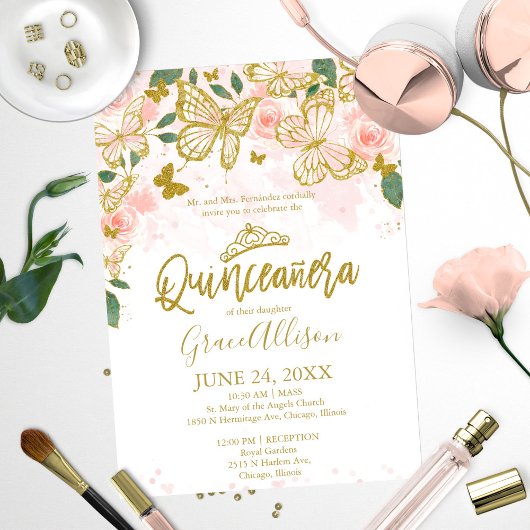 Invitation Papillon pour Quinceanera en anglais