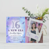 Invitation Papillon pourpre Eras Anniversaire 16ème Photo (Debout devant)