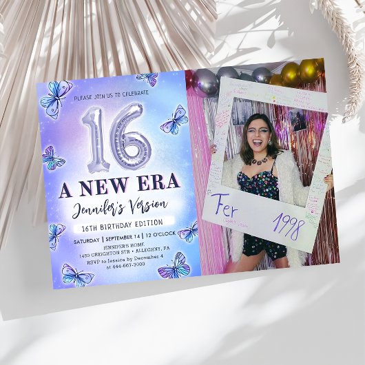 Invitation Papillon pourpre Eras Anniversaire 16ème Photo