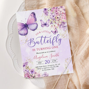 Invitation Papillon pourpre et or 1er anniversaire