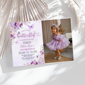 Invitation Papillon pourpre Floral Girl Anniversaire Photo