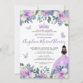 Invitation Papillon pourpre Floral Quinceañera (Devant)