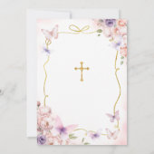 Invitation Papillon pourpre Rose Floral Première communion sa (Dos)