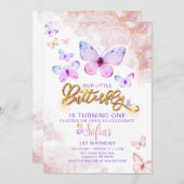 Invitation Papillon Premier anniversaire fille 1ère invitatio (Devant / Derrière)