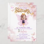 Invitation Papillon Premier anniversaire fille 1ère invitatio (Devant / Derrière)