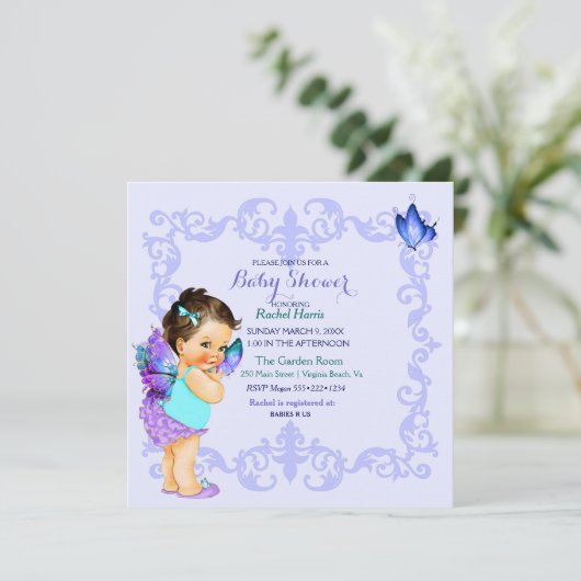 Invitation Papillon Princesse Bébé Fille Lavande (Debout devant)