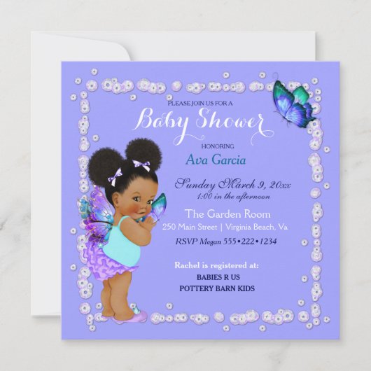 Invitation Papillon Princesse Bébé Fille Lavande (Devant)