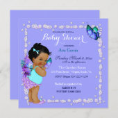 Invitation Papillon Princesse Bébé Fille pourpre Turquoise (Devant / Derrière)