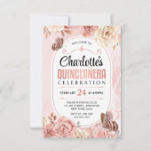 Invitation Papillon princesse Floral Quinceanera rose Gold (Dos)
