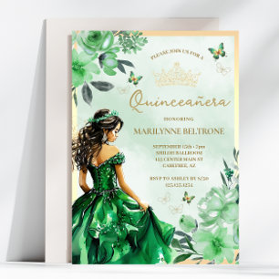 Invitation Papillon princesse Floral vert Quinceañera