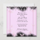 Invitation Papillon Princesse Rose Noir Fête de Naissance Eth (Dos)