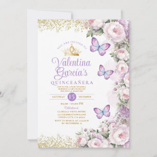 Invitation Papillon Quinceañera 15 Anos Purple Couronne Flora