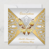 Invitation Papillon Quinceanera 15ème partie Gold Silver Tiar (Devant)