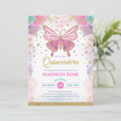 Invitation Papillon Quinceañera Anniversaire rose violet flor (Debout devant)