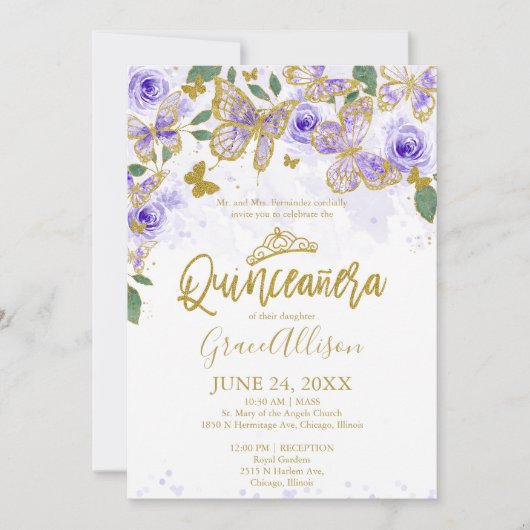 Invitation papillon Quinceanera Bilingue (Devant)