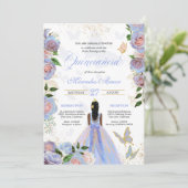Invitation Papillon Quinceanera bleu et rose pâle Roses (Debout devant)