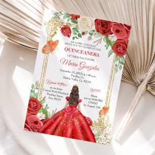 Invitation Papillon Quinceanera des Roses rouges mexicaines 