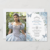Invitation Papillon Quinceañera en argent bleu Dusty (Devant)