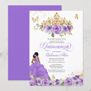 Invitation Papillon Quinceañera + Fleurs d'aquarelle violette