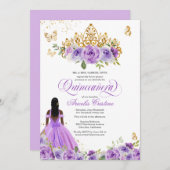 Invitation Papillon Quinceañera & Fleurs d'aquarelle violette (Devant / Derrière)